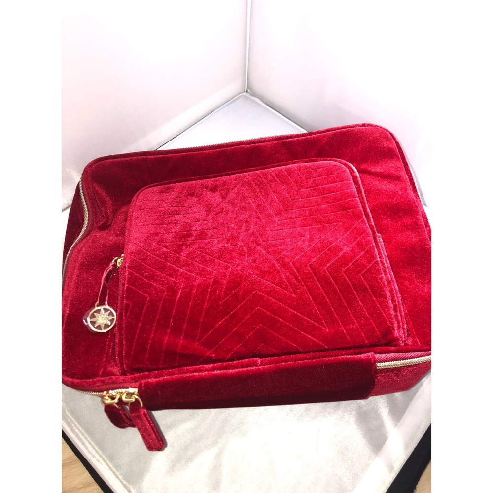Estee Lauder Red Velvet Star Quilted Makeup Train Case Travel Cosmetic Bag